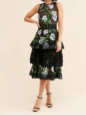Bridget Ruffle-Tiered Lace Midi Dress